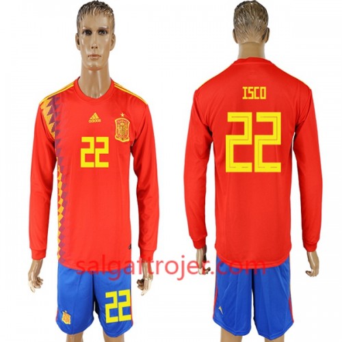 Spanien Fodboldtrøjer Isco 22 Hjemmebanesæt VM 2018 Langærmet Spanien Fodboldtrøjer Isco 22 Hjemmebanesæt VM 2018 Langærmet